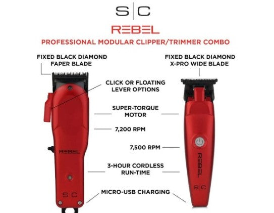 S|C Rebel Super Torque Modular Profesional Cordless Hair Clipper And Trimmer Combo Set