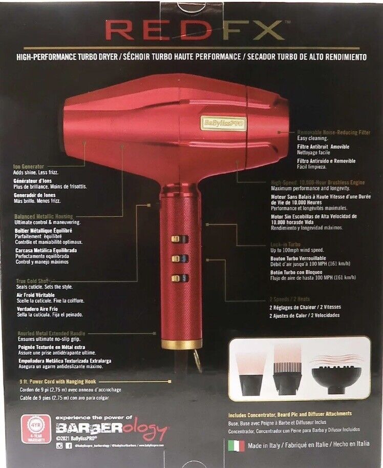 BaByliss PRO Red FX High Performance Turbo Hair Dryer