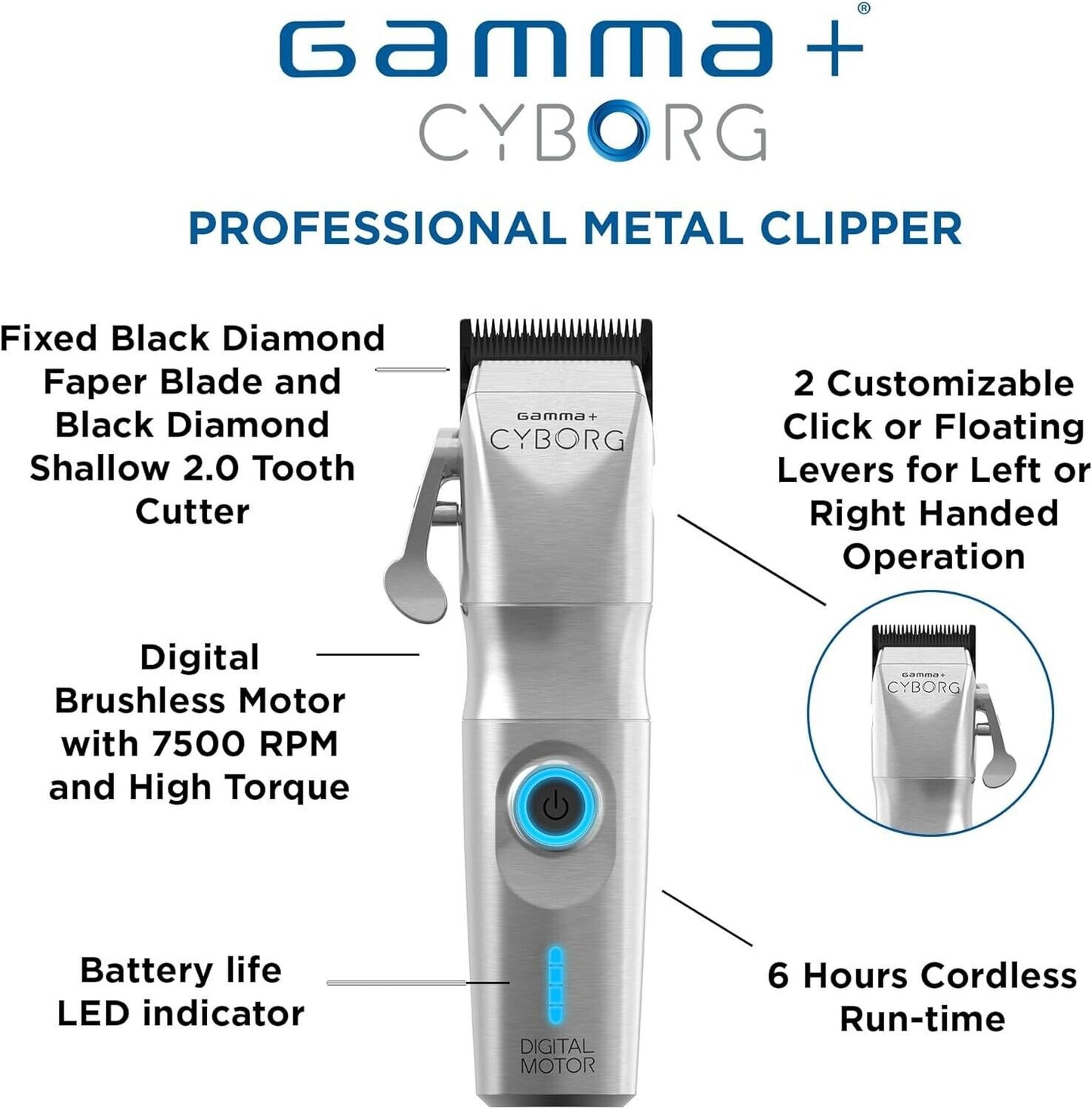 Gamma+ Cyborg Professional Metal Cordless Clipper