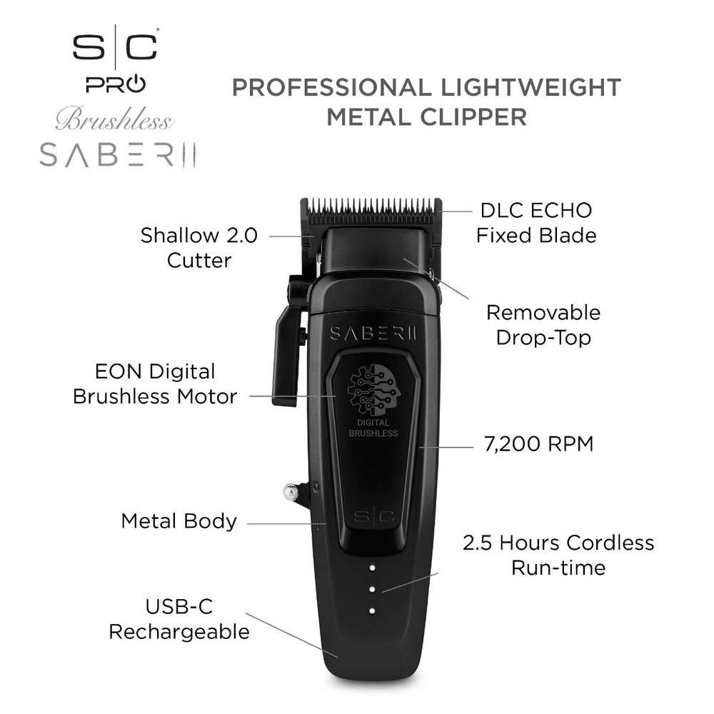 S|C Saber II Metal Cordless Clipper Black