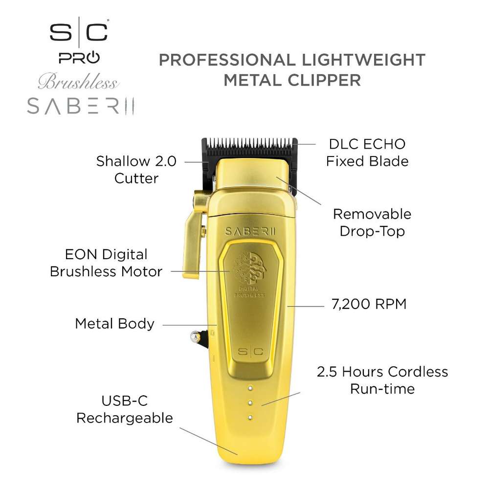 S|C Saber II Metal Cordless Clipper Gold