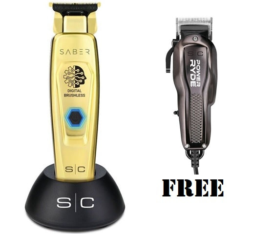 S|C Saber Cordless Trimmer Gold / Bonus One S|C Power Ride Corded Hair Clipper Free