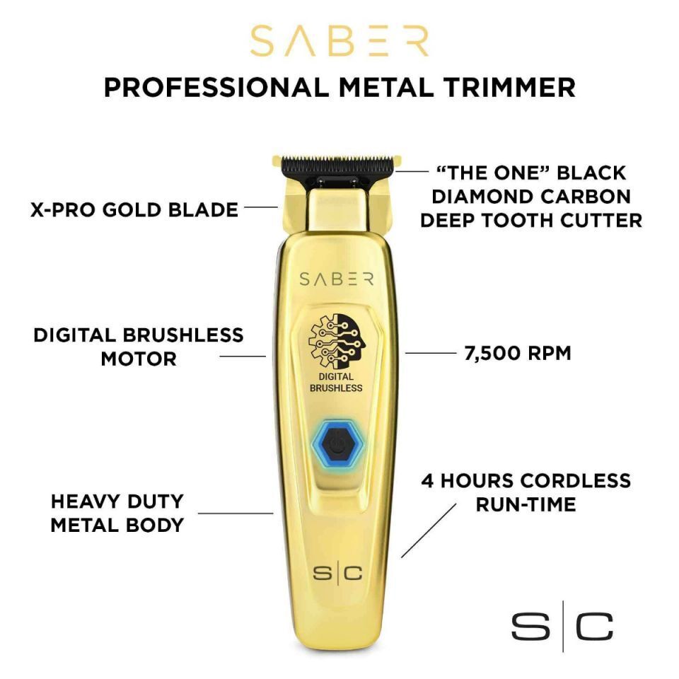 S|C Saber Cordless Trimmer Gold / Bonus One S|C Power Ride Corded Hair Clipper Free